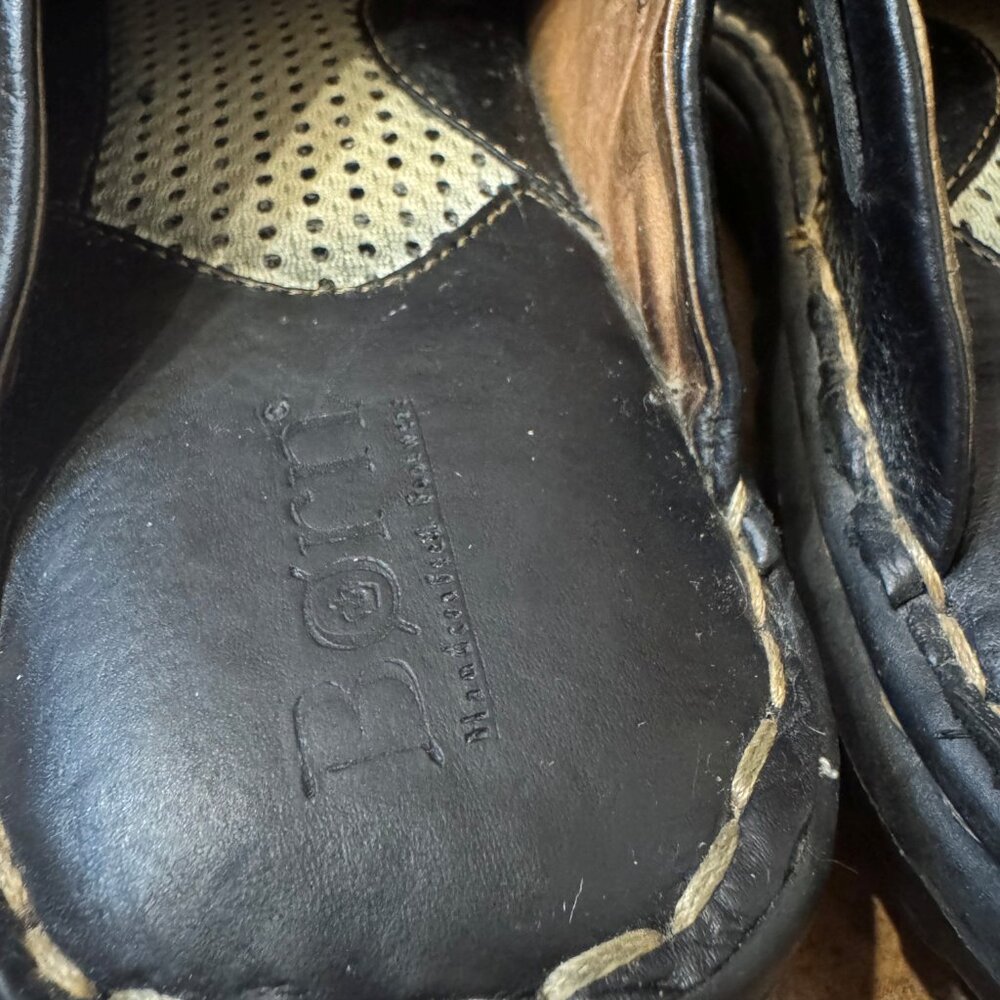 Born Tasseled Black Leather Slip On Clog Shoes - Picture 6 of 9